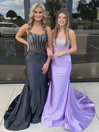 Serin | Purple Strapless Mermaid Satin Long Prom Dress With Beading by KissProm