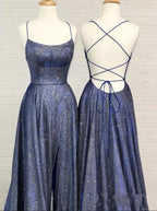 Sexy A-line Bright Silk Open Back Long Prom Dress with Slit by BIZTUNNEL