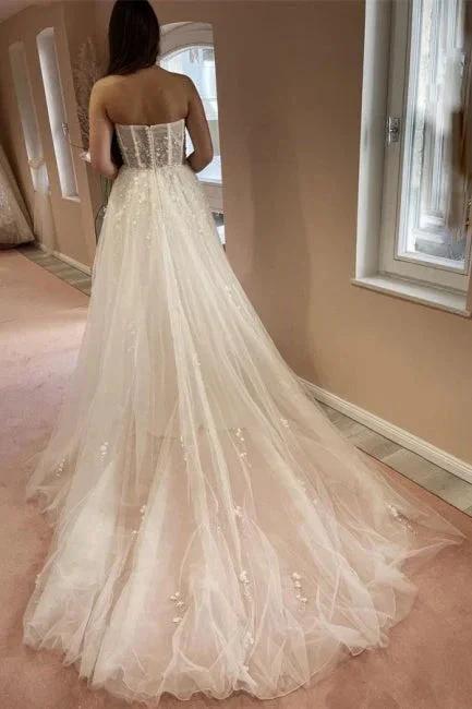 Sexy A-line Long Glitter Lace Sleeveless Wedding Dresses With Slit by misshow.com