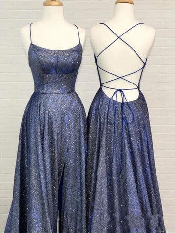 Sexy A-Linie Spaghettiträger Rüschen Ballkleid mit Schlitz 