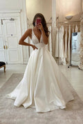Sexy A-line V-neck Straps Lace Sleeveless Wedding Dress by misshow.com