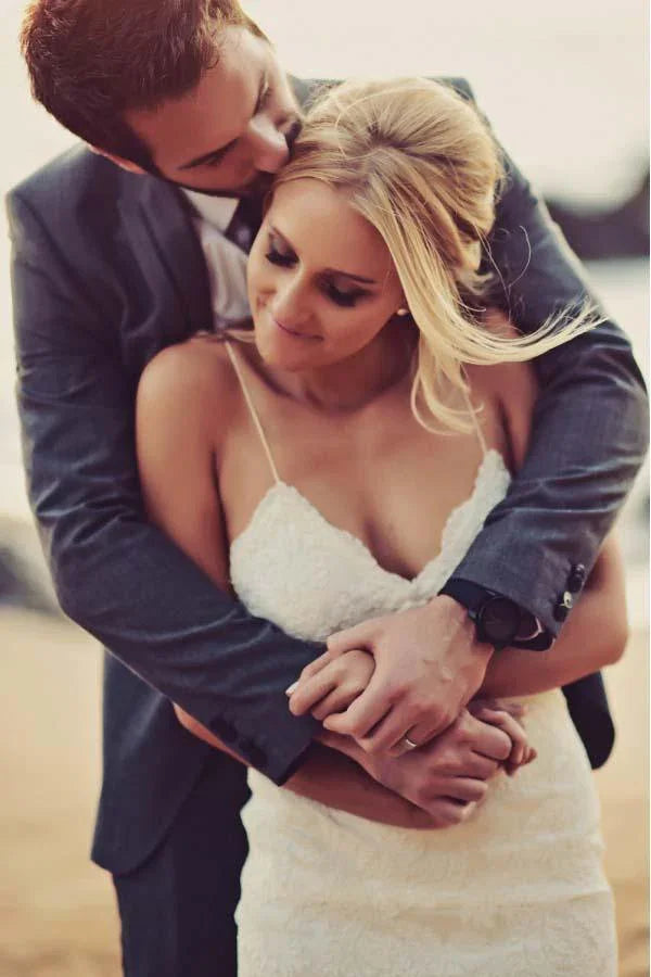 Vestidos de Noiva de Praia com Renda, Cauda de Sereia, Sexy e Sem Costas WD211