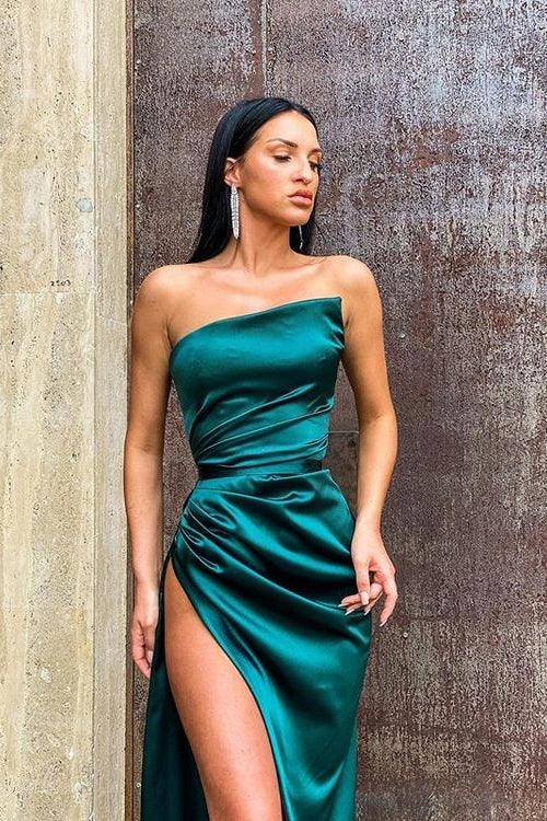 Sexy Dark Green Sleeveless Mermaid Prom Dress With Slit by misshow.com