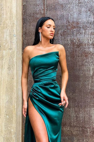 Sexy Dark Green Sleeveless Mermaid Prom Dress With Slit