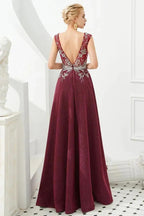 Sexy Deep V-Neck aline Evening Dress Sleeveless Crystals Floor Length Prom Dress quincenera Dress by misshow.com