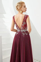 Sexy Deep V-Neck aline Evening Dress Sleeveless Crystals Floor Length Prom Dress quincenera Dress by misshow.com
