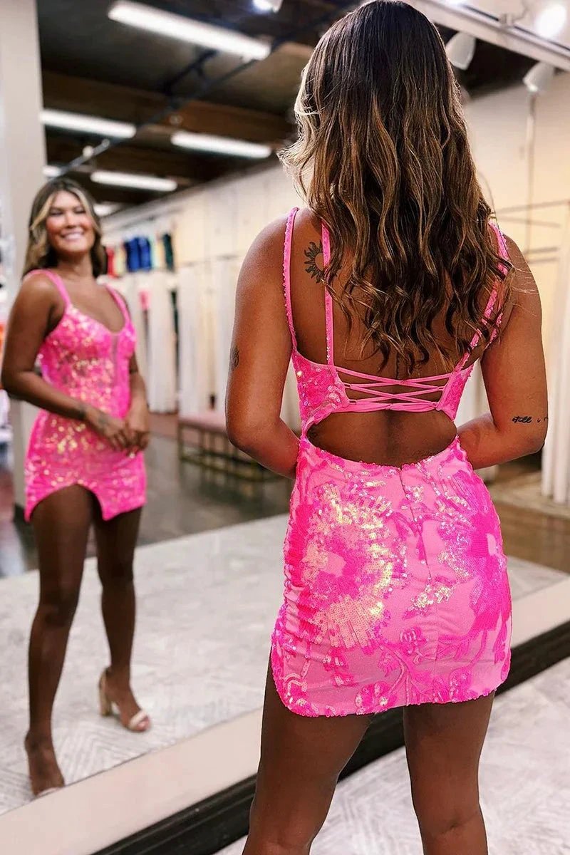 Deep V neck Sequins Appliques Short Homecoming Dress by Kissprom