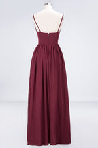 Sexy Double Deep V-Neck Ruffles Sleeveless Bridesmaid Dress Chiffon Side Split Evening Party Dress