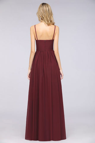 Sexy Double Deep V-Neck Ruffles Sleeveless Bridesmaid Dress Chiffon Side Split Evening Party Dress