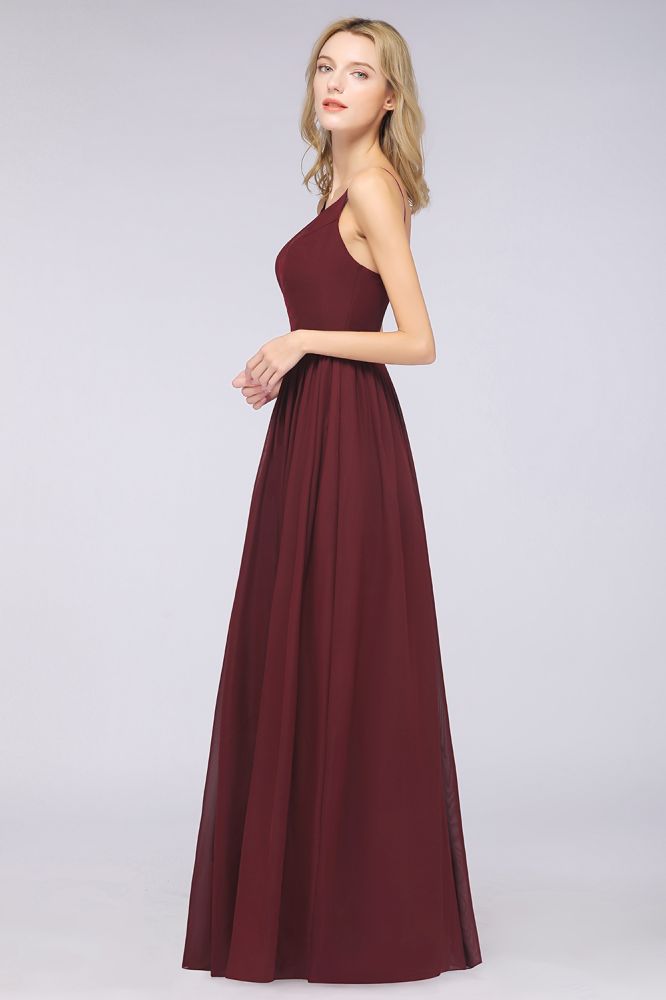 Sexy Double Deep V-Neck Ruffles Sleeveless Bridesmaid Dress Chiffon Side Split Evening Party Dress