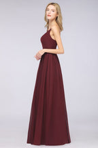 Sexy Double Deep V-Neck Ruffles Sleeveless Bridesmaid Dress Chiffon Side Split Evening Party Dress