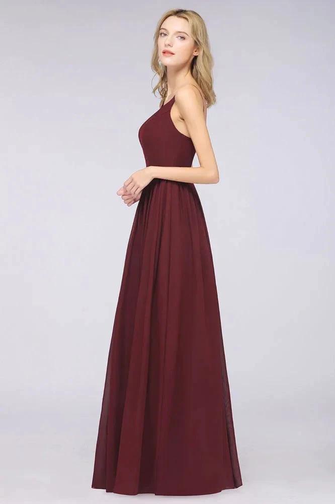 Sexy Double Deep V-Neck Ruffles Sleeveless Bridesmaid Dress Chiffon Side Split Evening Party Dress by misshow.com