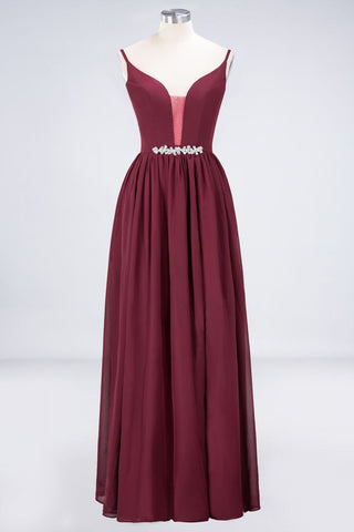 Sexy Double Deep V-Neck Ruffles Sleeveless Bridesmaid Dress Chiffon Side Split Evening Party Dress