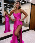 Sexy Floor Length Spaghetti Strap Sleeveless Mermaid Satin Prom Dress with Ruffles by misshow.com