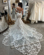 Sexy Floor Length Sweetheart Off-The-Shoulder Sleeveless Mermaid Lace Wedding Dress by misshow.com