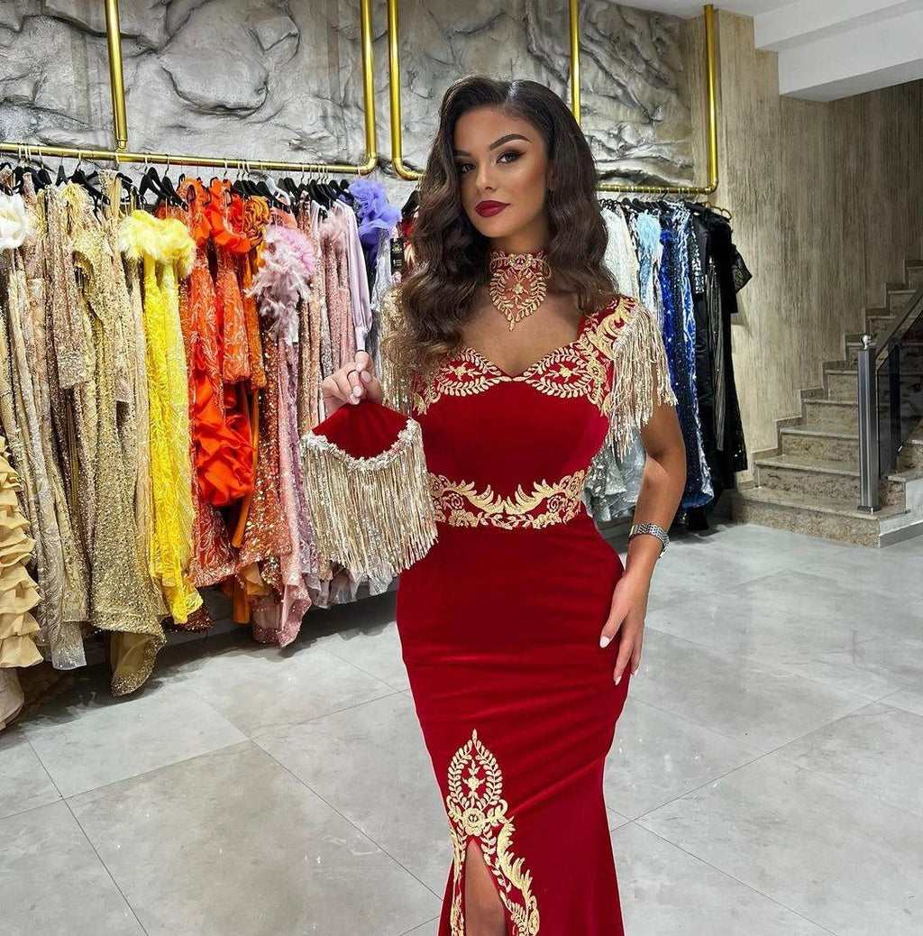 Sexy Floor Length Sweetheart Sleeveless Mermaid Ruby Prom Dress with Split by misshow.com