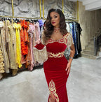 Sexy Floor Length Sweetheart Sleeveless Mermaid Ruby Prom Dress with Split by misshow.com