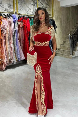 Sexy Floor Length Sweetheart Sleeveless Mermaid Ruby Prom Dress with Split by misshow.com