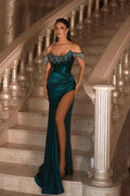 Sexy Green Off-the-shoulder Sleeveless Mermaid Floor-Length Prom Dresses with Ruffles by misshow.com