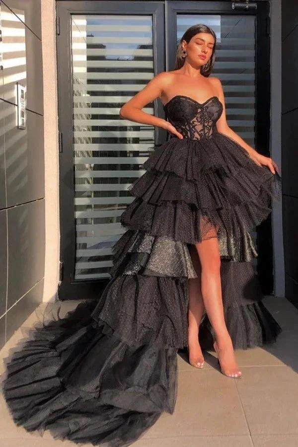 Sexy High Low Strapless Sweetheart Tulle Evening Dresses by BIZTUNNEL