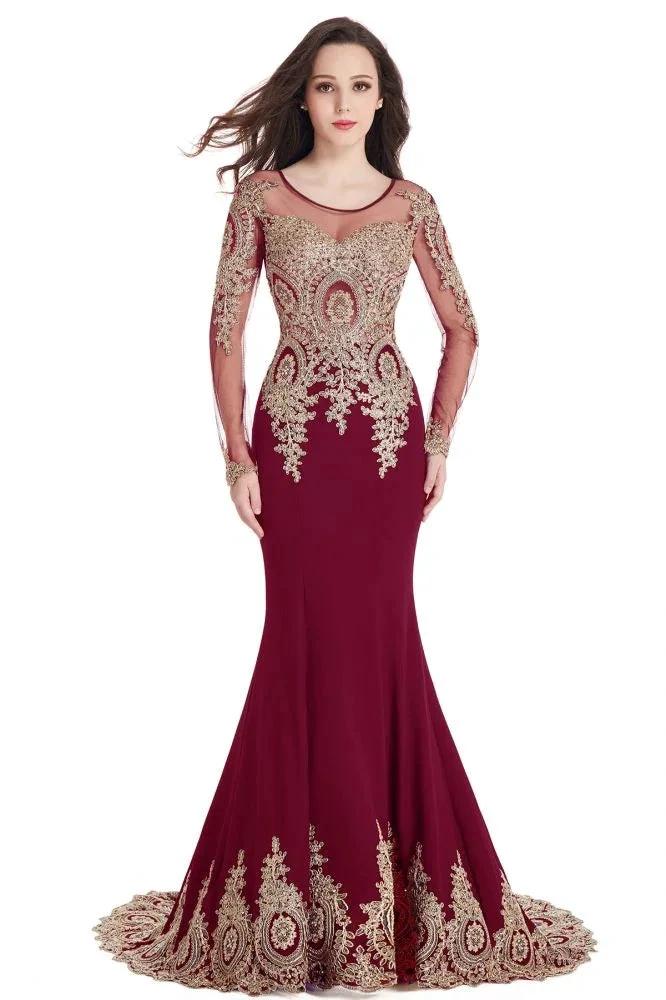 Sexy Lace Appliques Long Sleeves Mermaid Prom Dresses by misshow.com