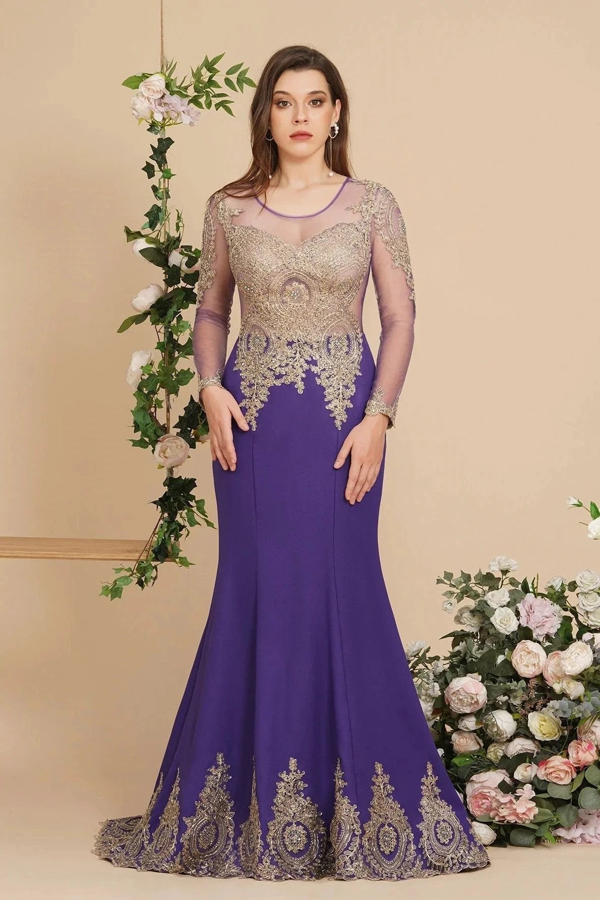 Sexy Lace Appliques Long Sleeves Mermaid Prom Dresses by misshow.com