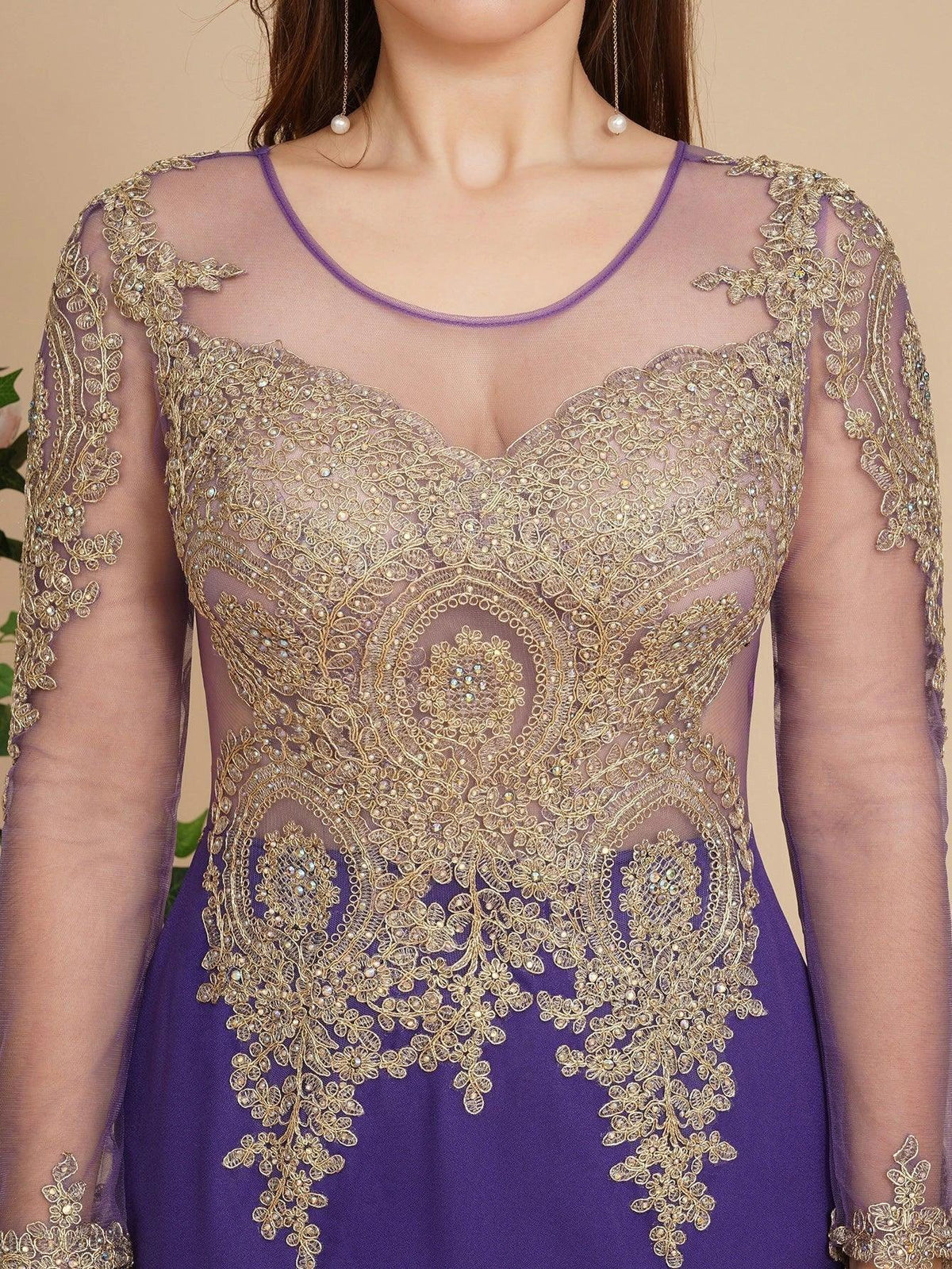 Sexy Lace Appliques Long Sleeves Mermaid Prom Dresses by misshow.com