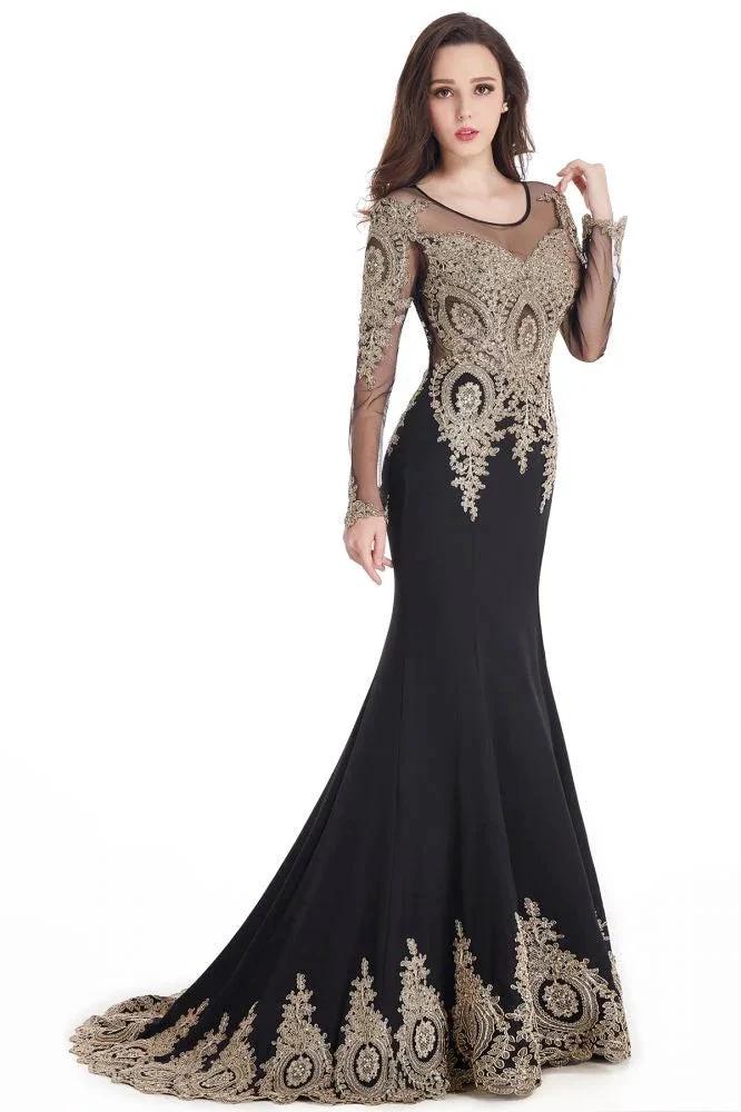 Sexy Lace Appliques Long Sleeves Mermaid Prom Dresses by misshow.com