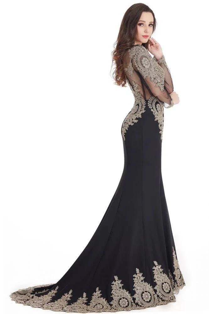 Sexy Lace Appliques Long Sleeves Mermaid Prom Dresses by misshow.com