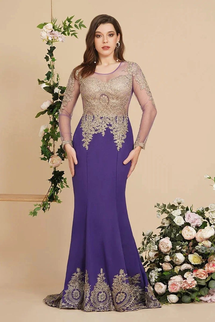 Sexy Lace Appliques Long Sleeves Mermaid Prom Dresses by misshow.com