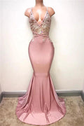 Sexy Lace-Appliques Sleeveless Mermaid Spaghettis-Strap Evening Gowns by misshow.com