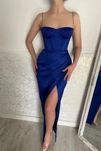 Sexy Long Blue Spaghetti Straps Mermaid Sleeveless Prom Dress With Slit by misshow.com