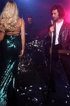 Sexy Long Dark Green One Shoulder Sequined Sleeveless Prom Dress With Slit by misshow.com