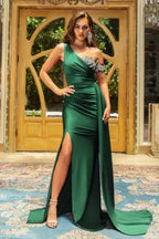 Sexy Long Emerald Prom Dresses Sparkly Green Evening Gown With Slit by misshow.com