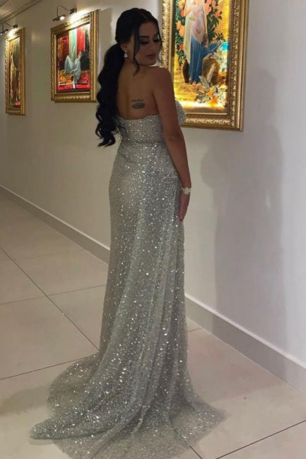 Sexy Long Glitter Sleeveless Evening Dresses Prom Dresses With Slit
