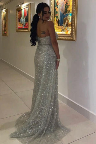 Sexy Long Glitter Sleeveless Evening Dresses Prom Dresses With Slit