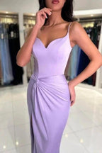 Sexy Long Lilac Simple Mermaid Spaghetti Straps Prom Dresses by misshow.com