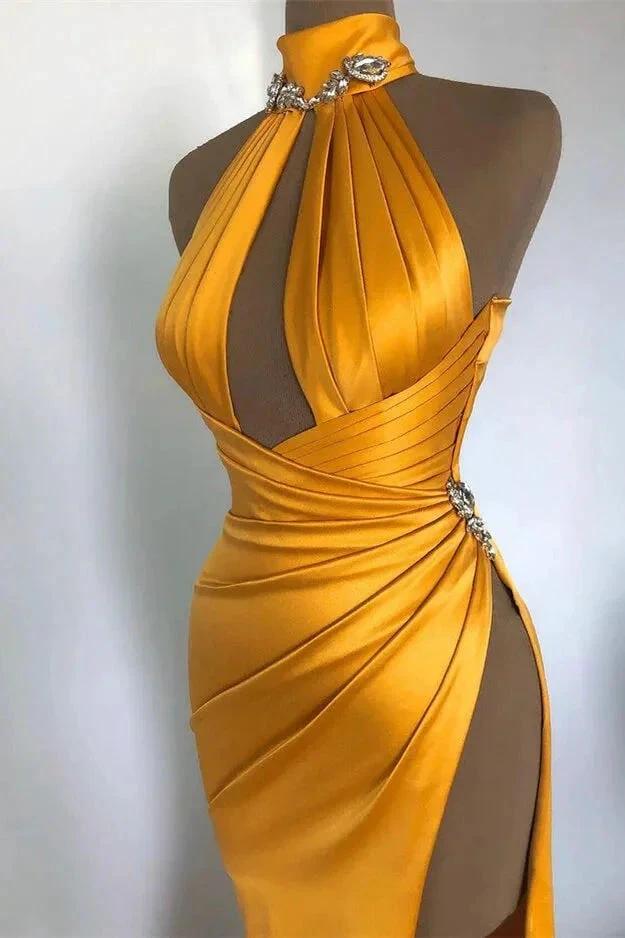 Sexy Long Mermaid High Neck Sleeveless Prom Dress With Slit by misshow.com