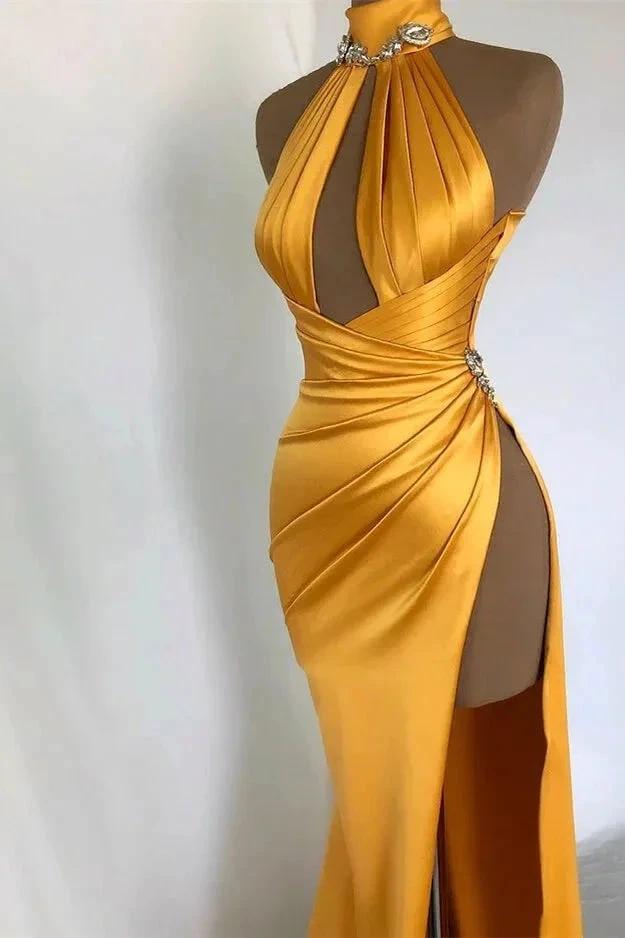 Sexy Long Mermaid High Neck Sleeveless Prom Dress With Slit by misshow.com