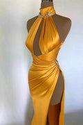 Sexy Long Mermaid High Neck Sleeveless Prom Dress With Slit by misshow.com
