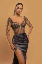 Sexy Long Mermaid Lace Evening Dresses With Long Sleeves by misshow.com