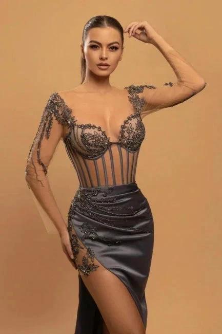 Sexy Long Mermaid Lace Evening Dresses With Long Sleeves by misshow.com