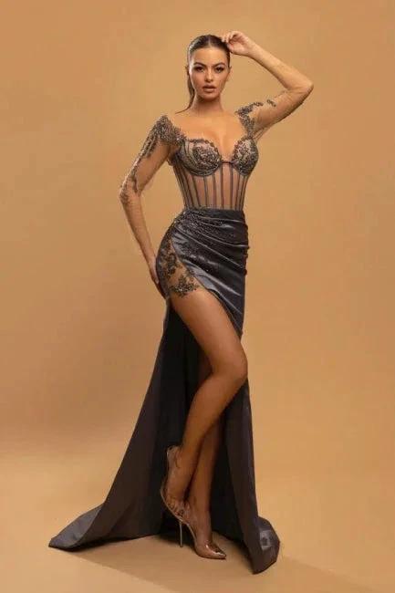 Sexy Long Mermaid Lace Evening Dresses With Long Sleeves by misshow.com