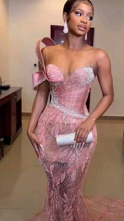 Sexy Long Mermaid One Shoulder Sequin Sparkle Prom Dress by BIZTUNNEL