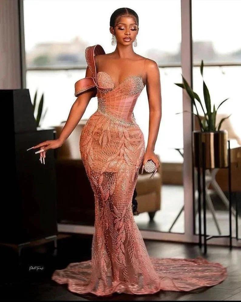 Sexy Long Mermaid One Shoulder Sequin Sparkle Prom Dress by BIZTUNNEL