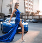 Sexy Long Mermaid One Shoulder Sequins Prom Dress With Slit by BIZTUNNEL