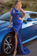 Sexy Long Mermaid One Shoulder Sequins Prom Dress With Slit by BIZTUNNEL