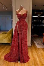 Sexy Long Mermaid Spaghetti Straps Sequins Prom Dress With Slit by misshow.com