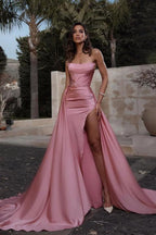 Sexy Long Mermaid Strapless Ruched Satin Formal Prom Dress with Slit (ZD04168)