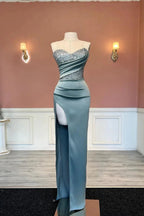 Sexy Long Mermaid Strapless Sequined Beading Prom Dress With Slit by misshow.com